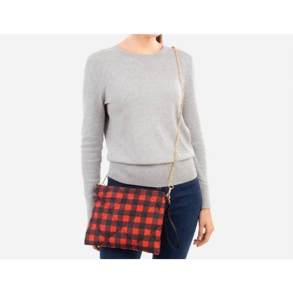 NEW JUDSON & CO. buffalo check puffer convertible crossbody/wristlet bag in red/ - Picture 1 of 3